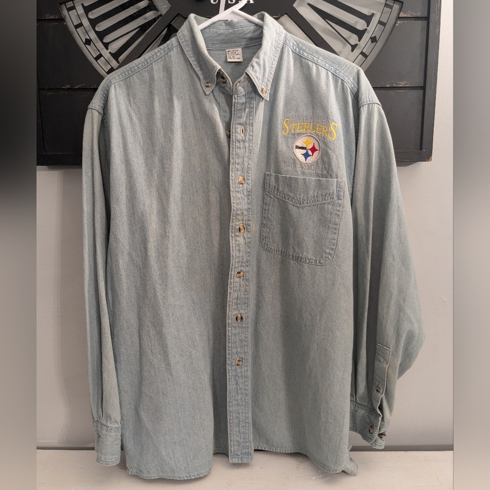 Vtg Pittsburgh Steelers‎ Denim oversized Casual button down Medium